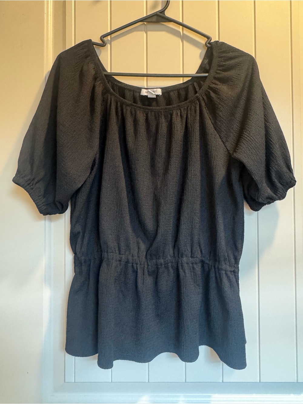Black Peasant Tunic with Gathered Waist